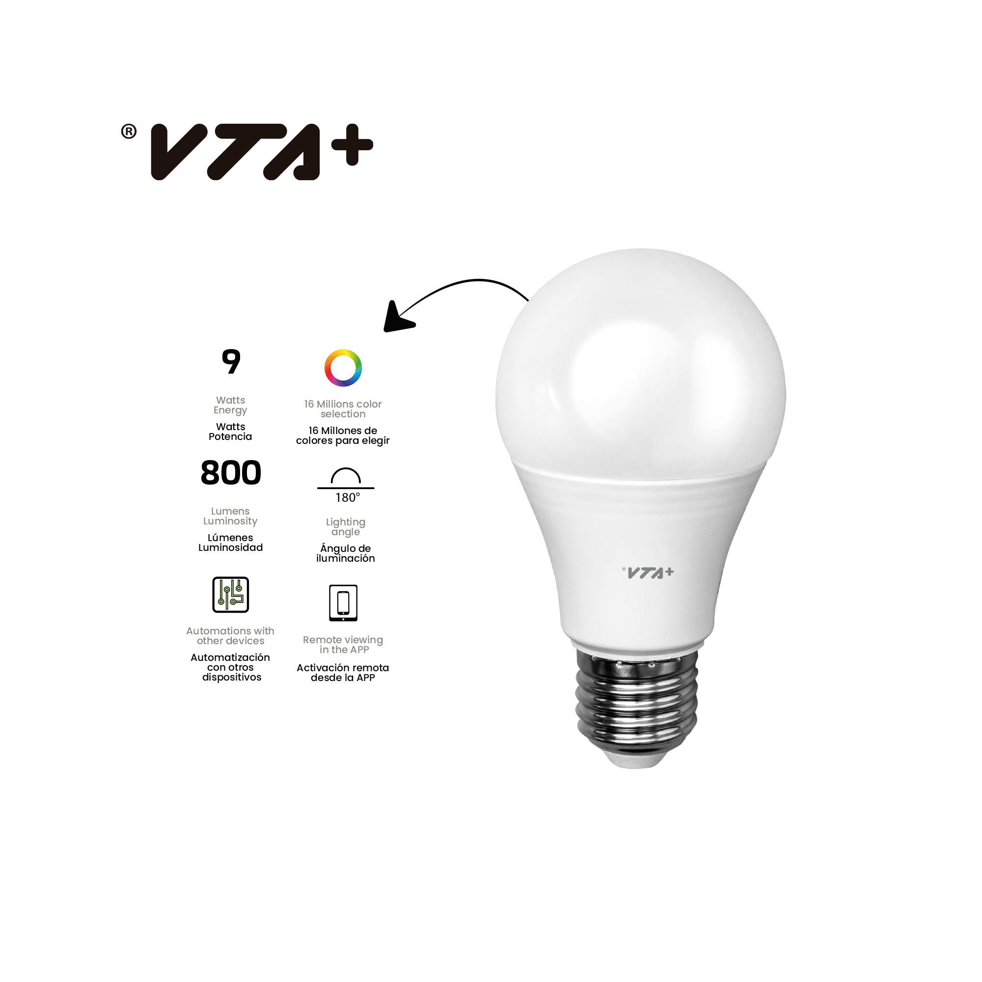 Bombilla inteligente E27 1800K-6500K Iluminación para el hogar Compatible  con Bluetooth para Home Ho Sywqhk