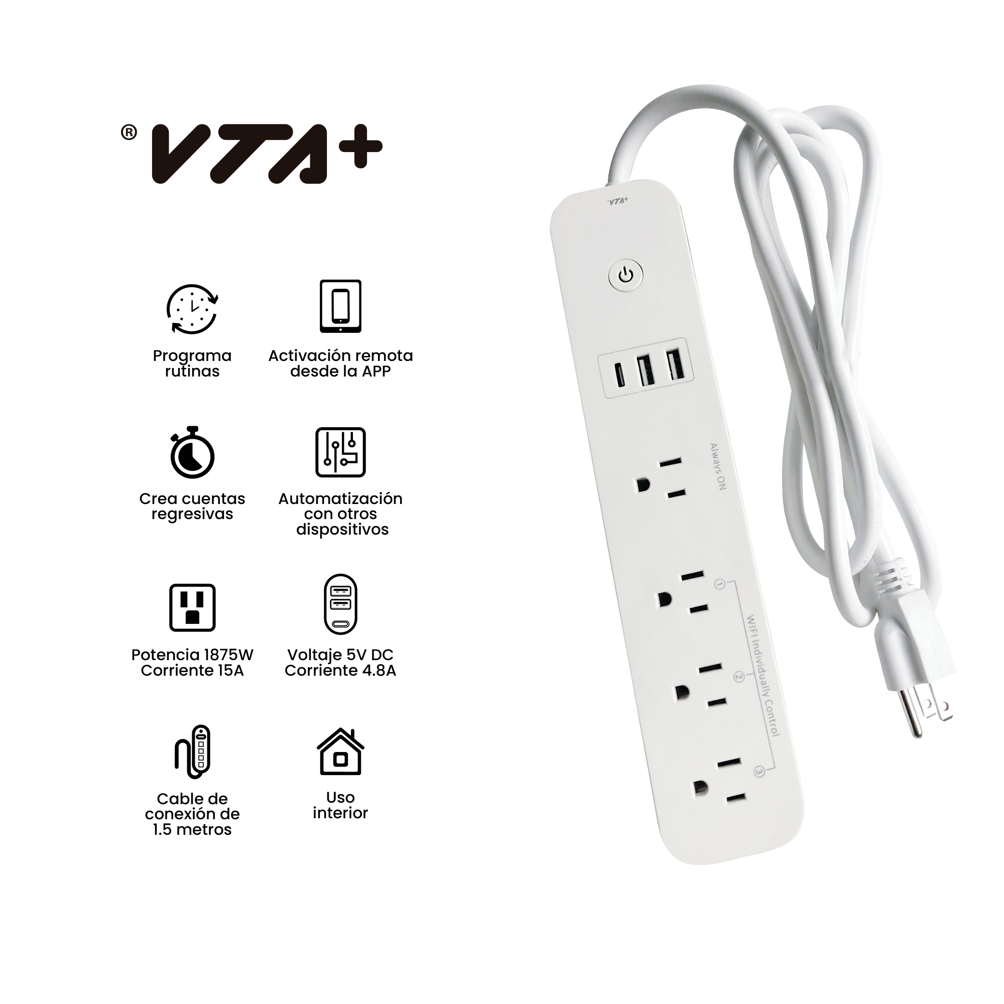 Regleta Inteligente VTA+ Energy Multitoma 4 Salidas 1.5 Metros