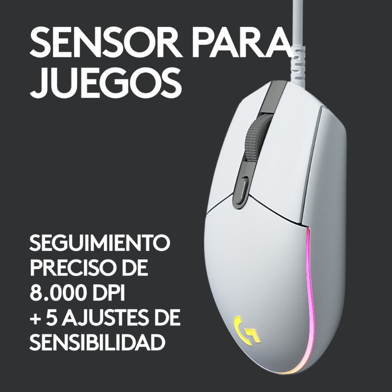 Mouse Óptico Gaming Logitech G203 LIGHTSPEED Blanco 8000DPI 6 Botones