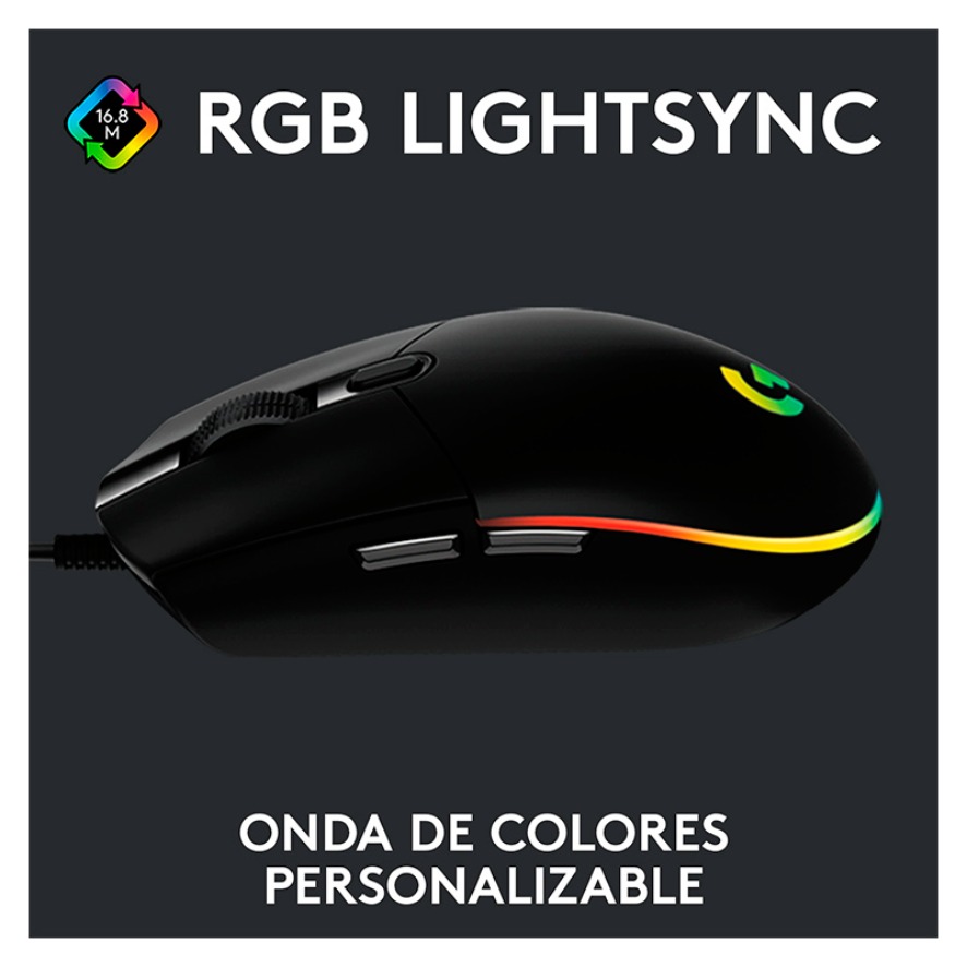 Mouse Óptico Gaming Logitech G203 LIGHTSPEED Negro 8000DPI 6 Botones