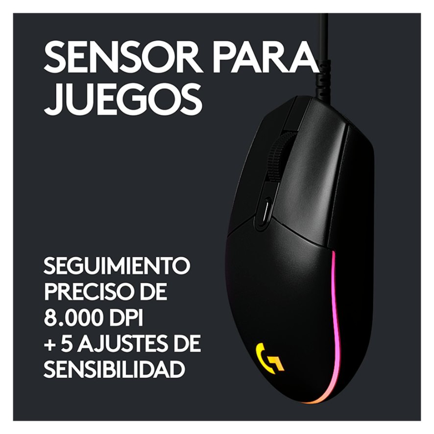 Mouse Óptico Gaming Logitech G203 LIGHTSPEED Negro 8000DPI 6 Botones