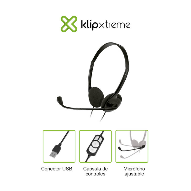 Audifonos tipo Headset Klip Xtreme KSH-290 USB con Micrófono Negros