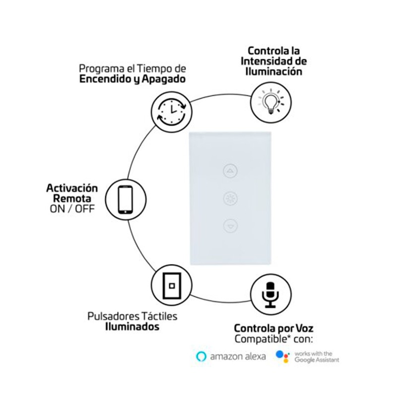 Interruptor Inteligente Sencillo VTA Touch IoT Dimerizable Smart Home Wi-Fi