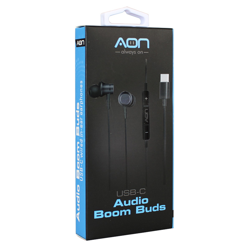 Audifonos AON USB-C In-ear Boom Buds con Micrófono Negro