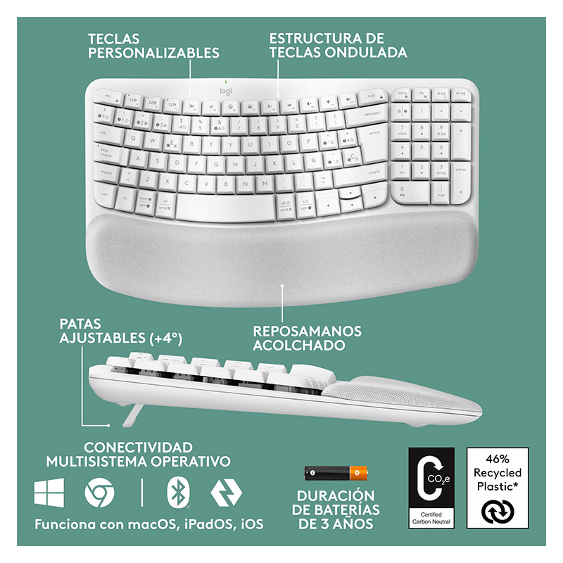 Teclado Inalámbrico Logitech Wave Keys Blanco Español