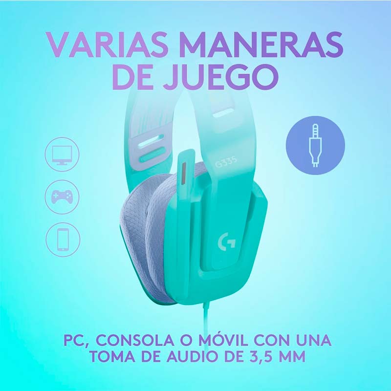 Audífonos tipo Headset Logitech G335 Lightspeed RGB Alámbricos Menta