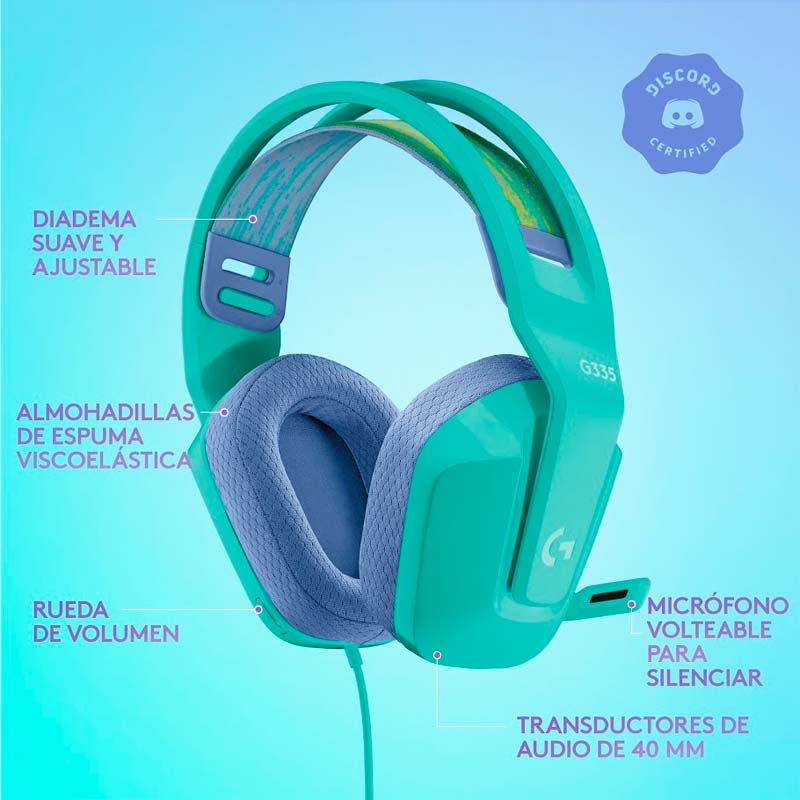 Audífonos tipo Headset Logitech G335 Lightspeed RGB Alámbricos Menta