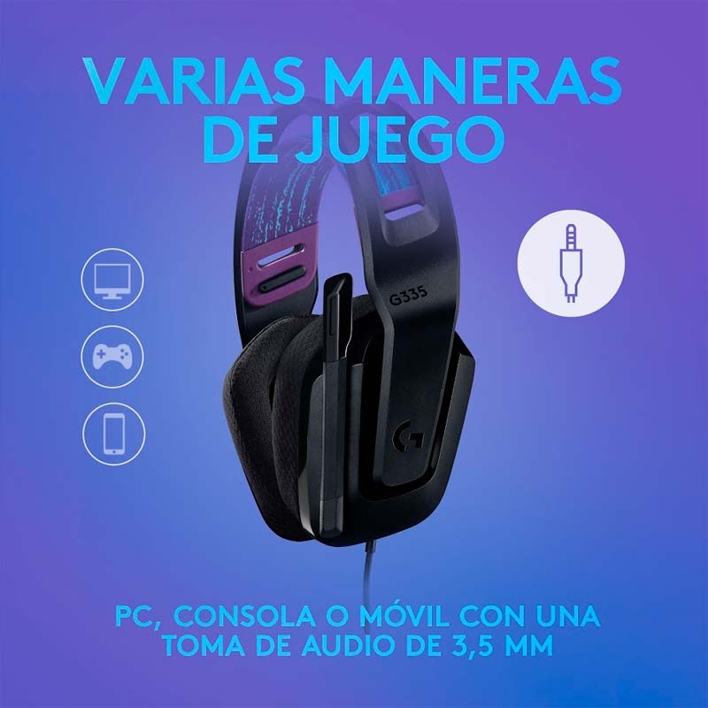 Audífonos tipo Headset Logitech G335 Lightspeed RGB Alámbricos Negro
