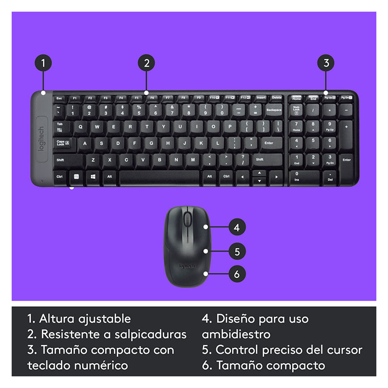 Teclado y Mouse Inalámbrico Logitech MK220 Negro