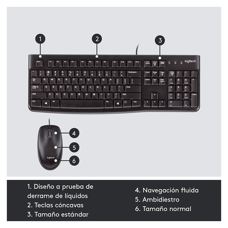 Teclado y Mouse Alámbrico Logitech MK120 USB Negro Español