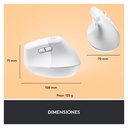 Mouse Logitech LIFT Ergonómico Inalámbrico Bluetooth + USB 4000DPI Blanco