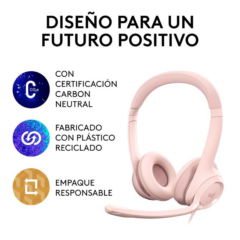 Audífonos Tipo Headset Logitech H390 USB con Micrófono Rosado