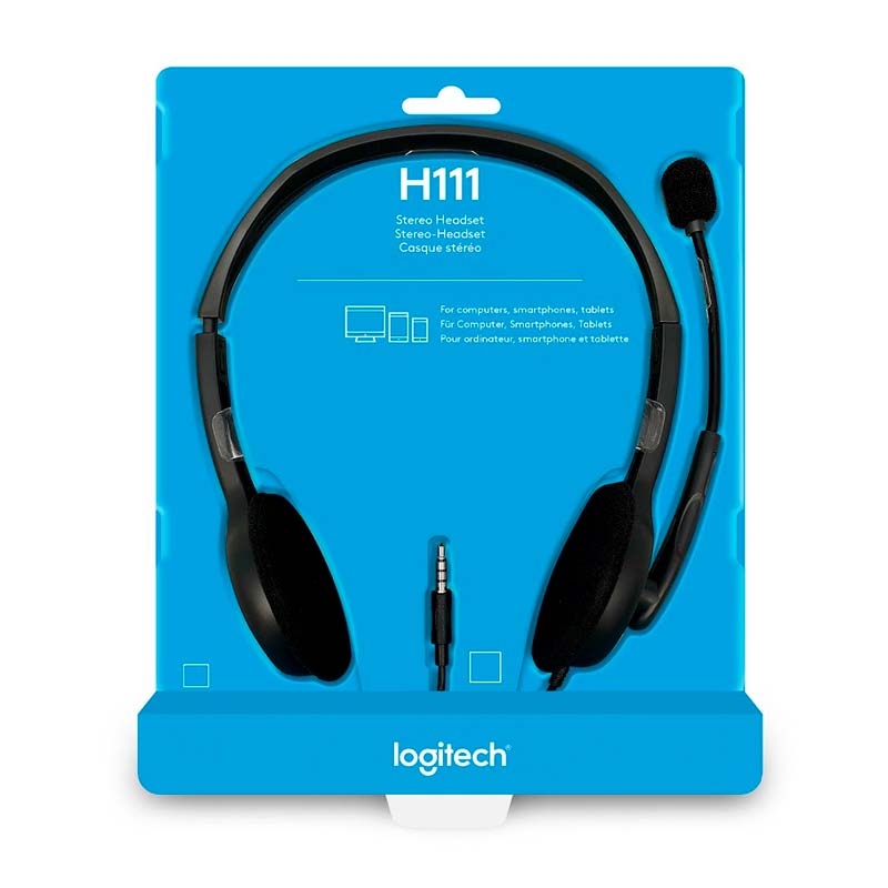 Audífonos tipo Headset Logitech H111 3.5mm con Micrófono Negro