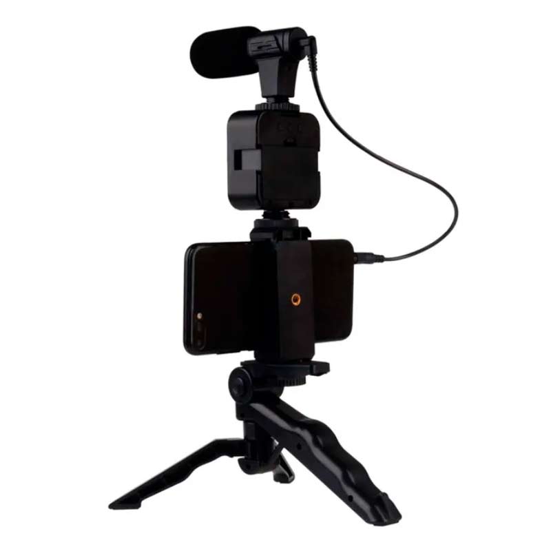 Trípode para Celular VTA+ con Luz Led + Micrófono 3.5mm Negro