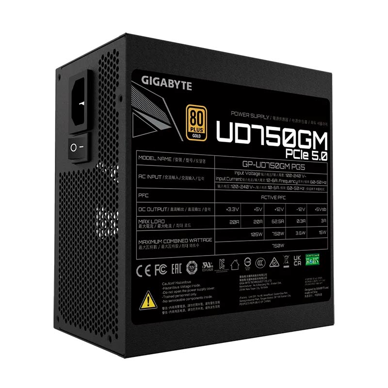 Fuente De Poder 750W Gigabyte UD750GM PG5 80 Plus Oro