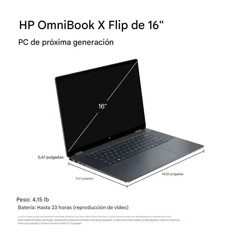 Laptop HP OmniBook X FLIP 2 en 1 16" Touch 2K Intel Core Ultra 7 255U 16GB RAM 1TB SSD W11 Home Gris Teclado Ingles