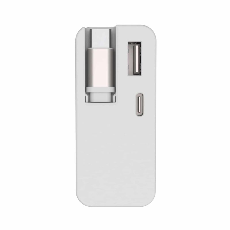 Cargador de Pared Unno Tekno PW5072WT GaN Cable Retráctil 65W USB-A/C Blanco