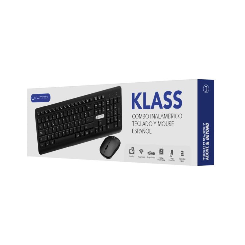 Teclado y Mouse Inalámbrico Unno Tekno Klass USB Negro Español