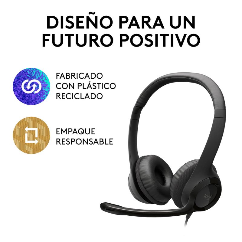 Audífonos Tipo Headset Logitech H390 USB-C con Micrófono Negro Media Noche