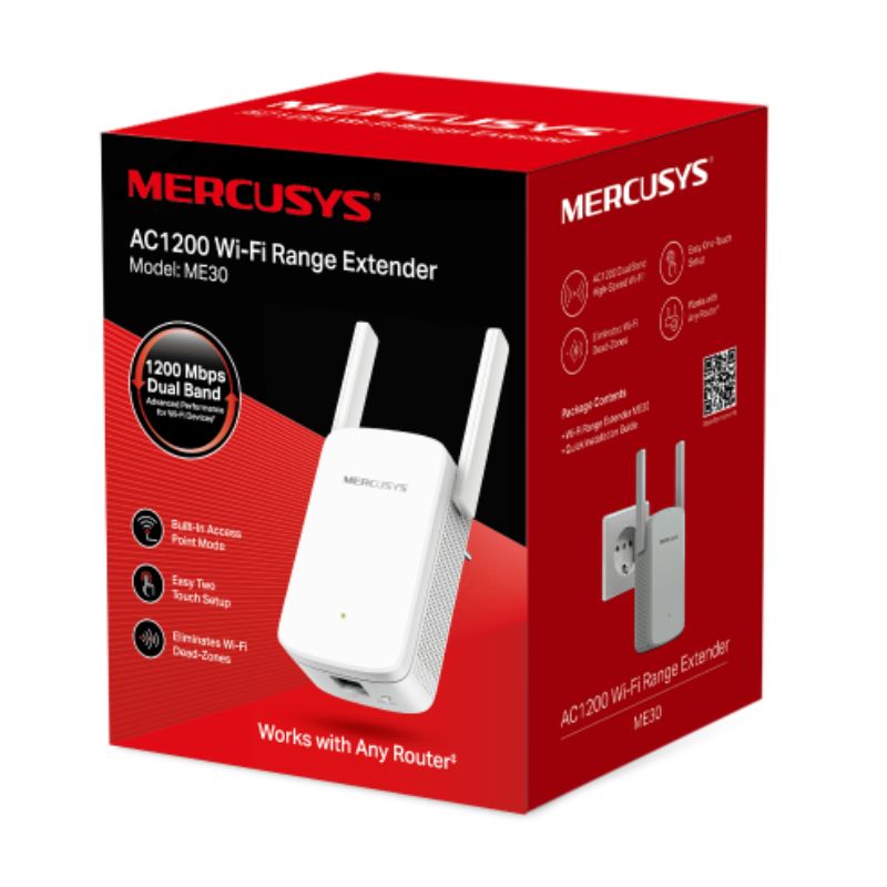 Extensor Wi‑Fi Mercusys ME30 AC1200 dob. banda 2.4 / 5 GHz 867 + 300 Mbps