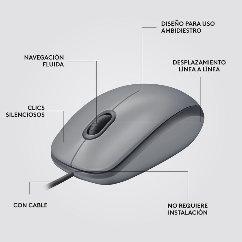 Mouse Alámbrico Óptico Logitech M110 Silent 1000 DPI Gris