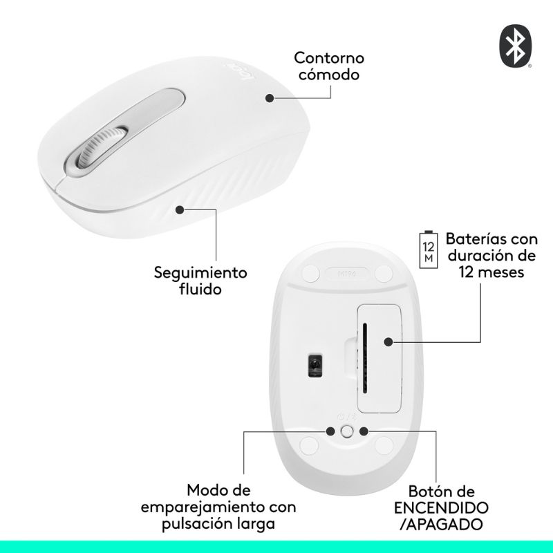 Mouse Inalámbrico Bluetooth Logitech M196 1000DPI Blanco