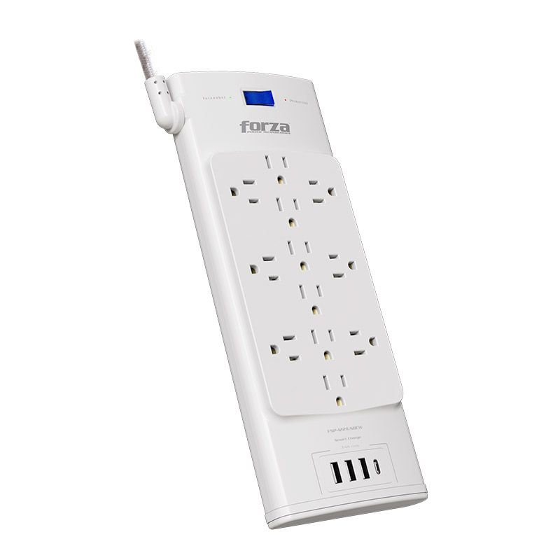 Protector de Sobretensión Forza FSP-1221USBCW 1625W 12 tomas 3 USB-A 1 USB-C 120/240V Blanco