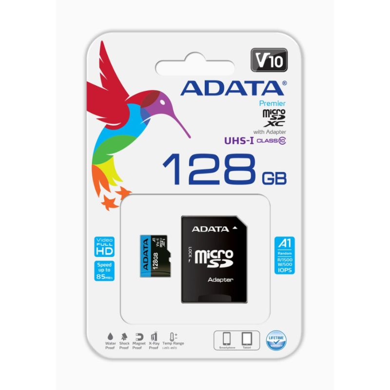 Memoria Micro SD Adata Premier 128 GB UHS-I Class 10 V10 A1 con adaptador SD