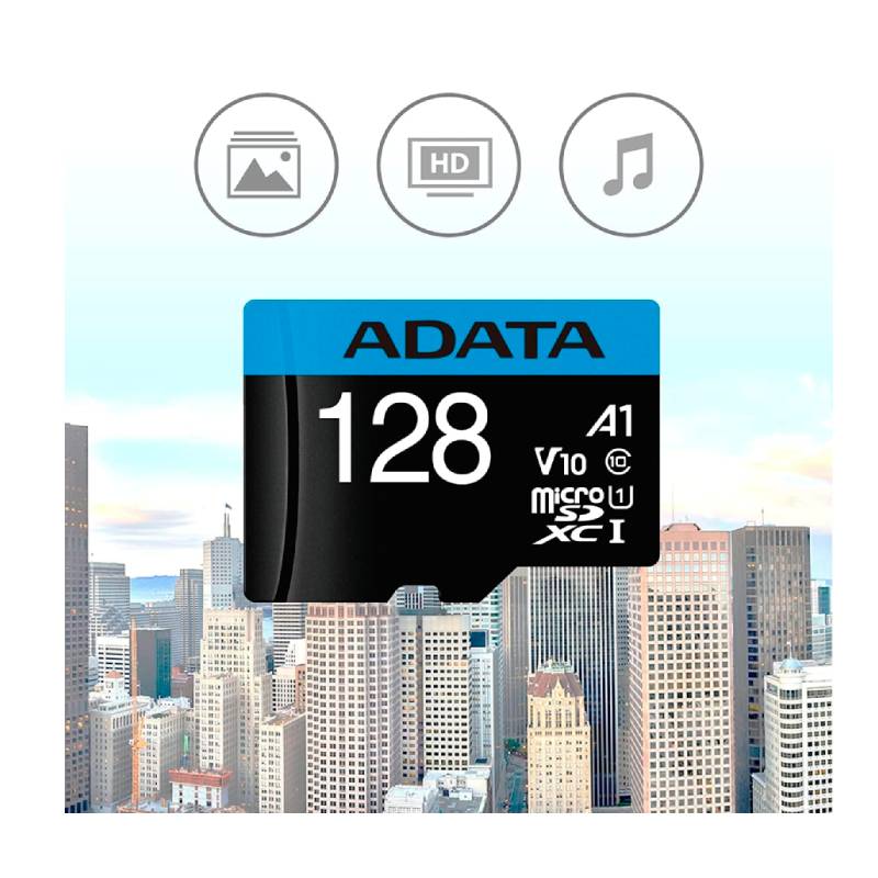 Memoria Micro SD Adata Premier 128 GB UHS-I Class 10 V10 A1 con adaptador SD