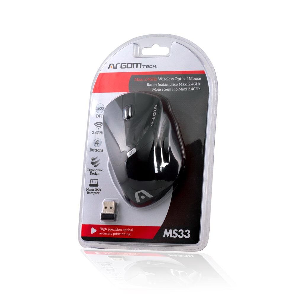 Mouse Inalámbrico Argom MAXI MS33 Óptico 1600 DPI Negro