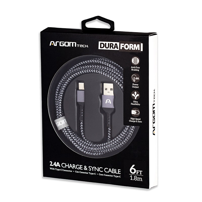 Cable USB a Type-C Argom 1m  Forrado Blanco ARG-CB-0025