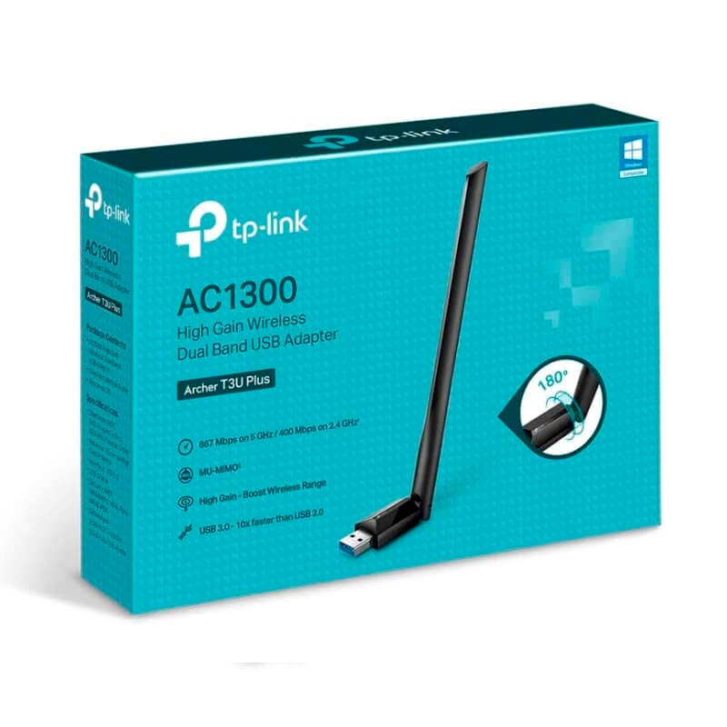 Adaptador de Red USB a Wi-Fi TP-Link Archer T3U Plus AC1300 Doble-Banda 1300Mbps MU-MIMO