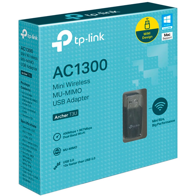 Adaptador de Red USB a Wi-Fi TP-Link Archer T4U AC1300 MU-MIMO 867Mbps