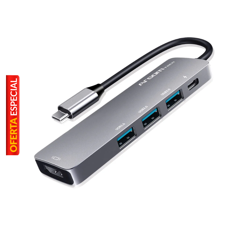 Adaptador USB-C a USB,USB-C y HDMI Argom One Axess Macho-Hembra Gris