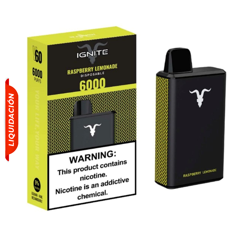 Vape Electrónico Ignite V60 6000 Puffs Nic 5g Raspberry Lemonade