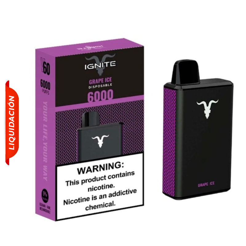 Vape Electrónico Ignite V60 6000 Puffs Nic 5g Grape Ice