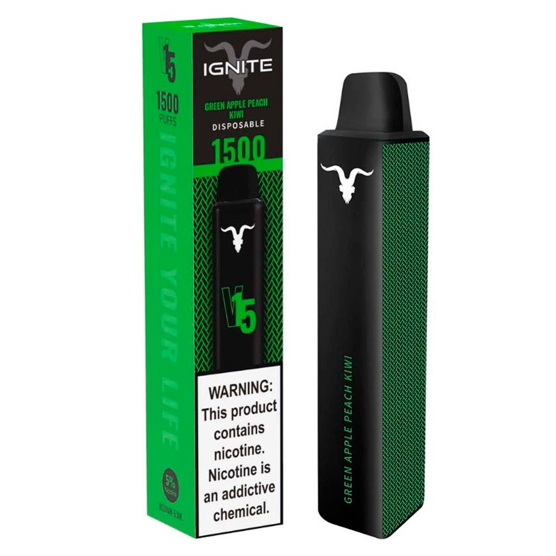 Vape Electronico Ignite V15 1500 Puffs Nic 5g Green Apple Peach Kiwi