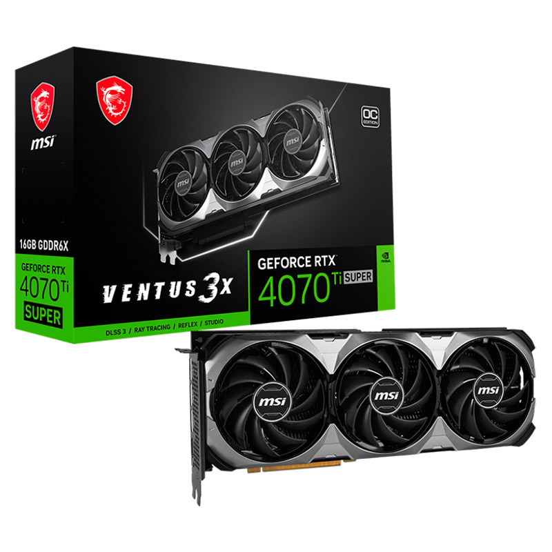 Tarjeta de Video 16GB GDDR6 MSI GeForce RTX 4070 Ti Super Ventus 3 Plateado HDMI DP PCIe 4.0