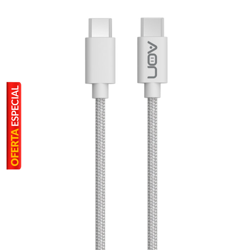 Cable USB-C a USB-C AON AO-CB-5011 2 Metros Trenzado Blanco