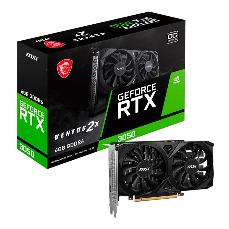 Tarjeta de Video 6GB GDDR6 MSI GeForce RTX 3050 Ventus 2X OC HDMI DP PCIe 4.0