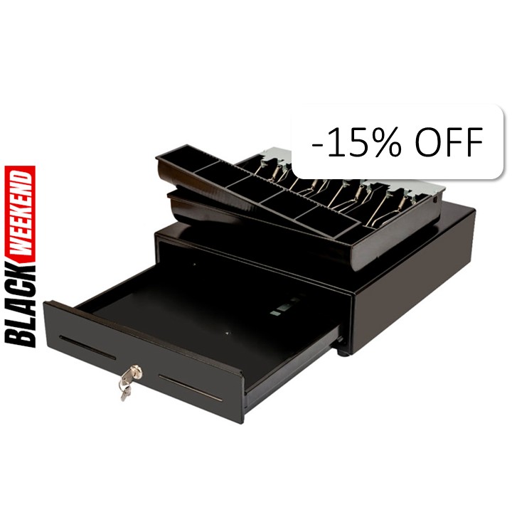 Cash Drawer AON CDK-45B para Billetes y Monedas Negro