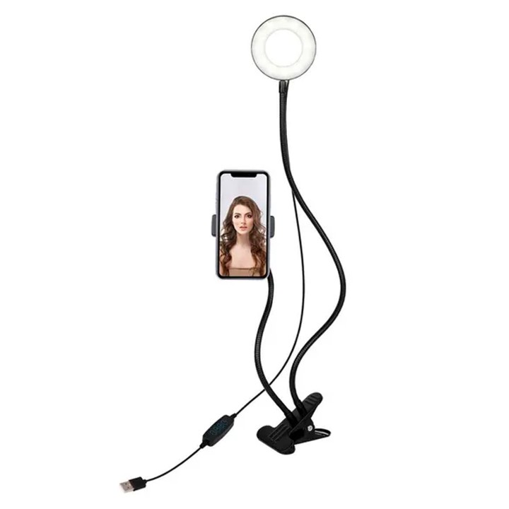 Aro de Luz VTA+ con Soporte Ajustable para Celular USB Negro