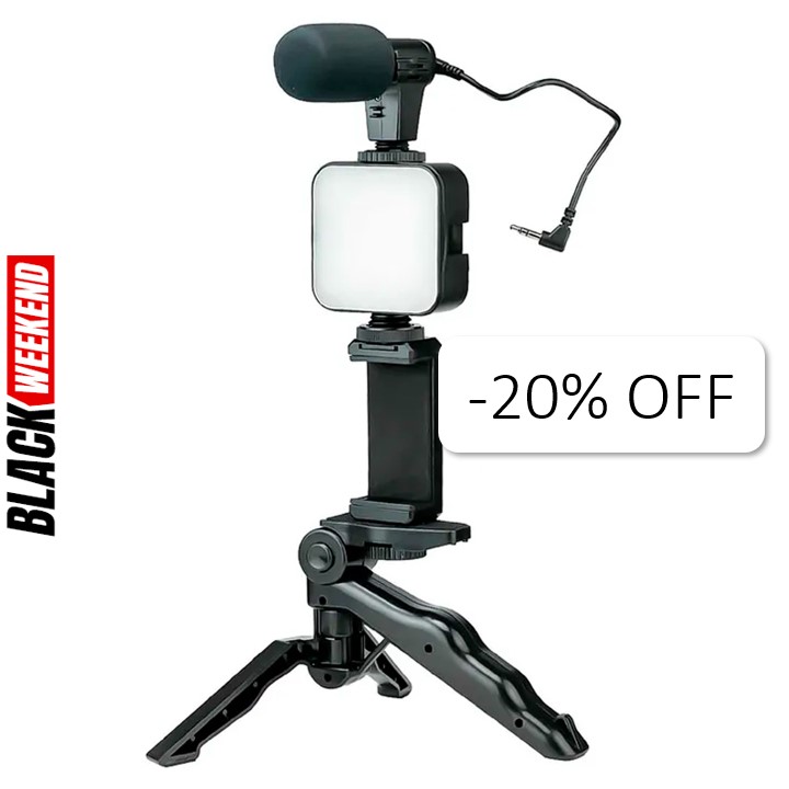 Trípode para Celular VTA+ con Luz Led + Micrófono 3.5mm Negro