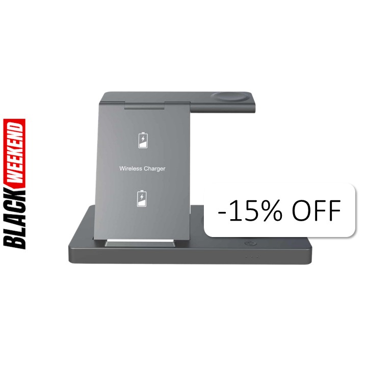 Cargador Inalámbrico Unno Tekno PW5119BK 3 en 1 ChargePro 15 W Gris