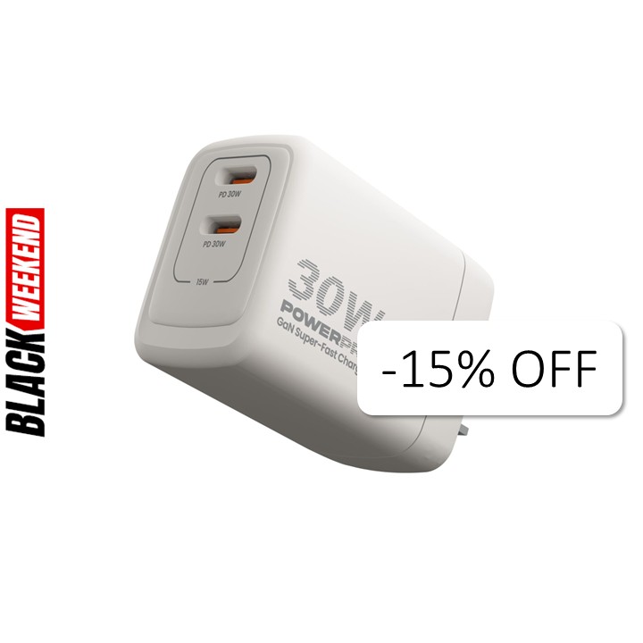 Cargador de Pared Unno Tekno PW5064WT PowerPro Dual USB-C 30W​​ Blanco