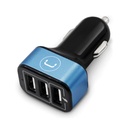 Cargador Unno Tekno PW5022BK para Carro Triple USB-A 6.0A Negro Celeste