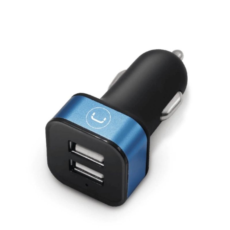 Cargador Unno Tekno PW5021BK para Carro Dual USB-A 3.4A Negro/Celeste