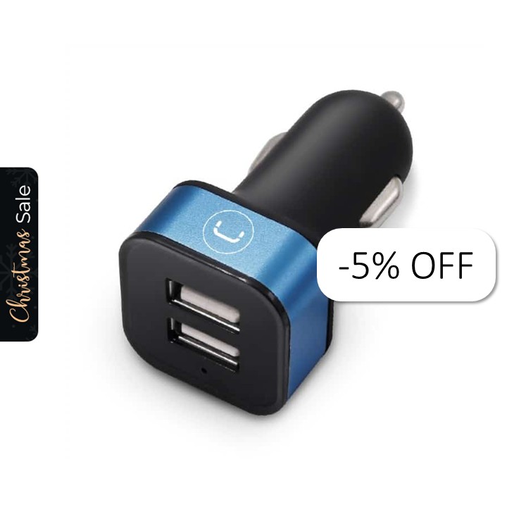 Cargador Unno Tekno PW5021BK para Carro Dual USB-A 3.4A Negro/Celeste
