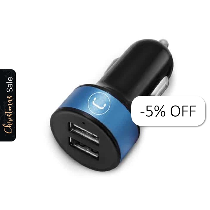Cargador Unno Tekno PW5002BK para Carro Dual USB-A 2.1A Negro/Celeste