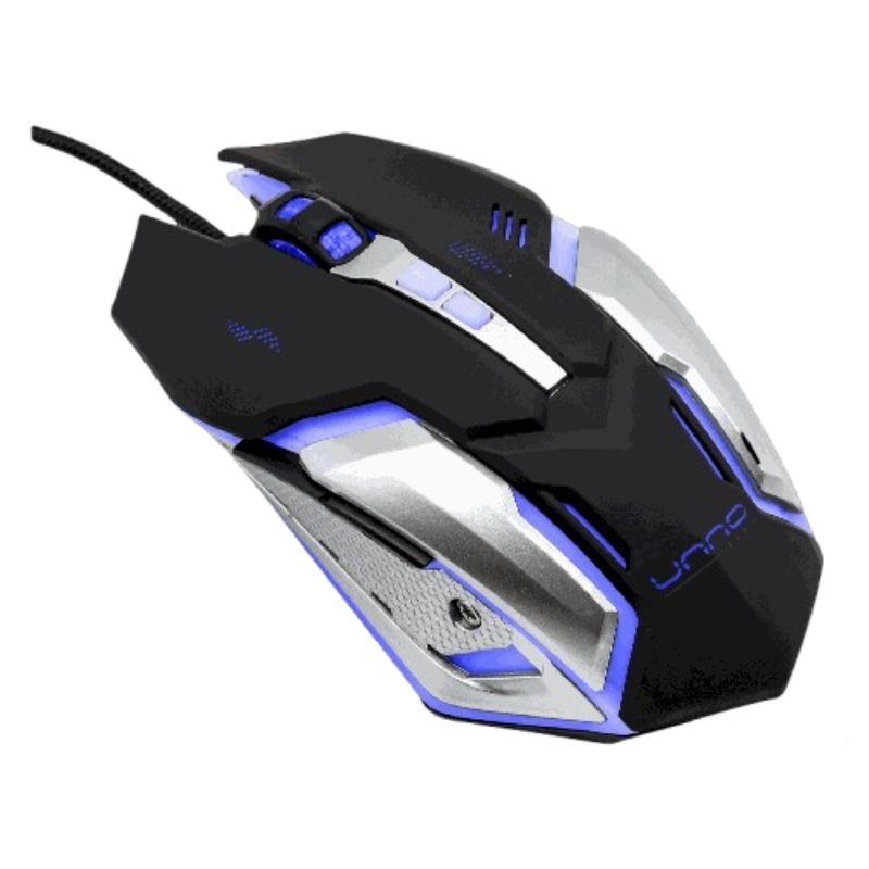 Mouse Gaming Alámbrico Unno Tekno Brave Óptico 2400DPI Negro-Gris